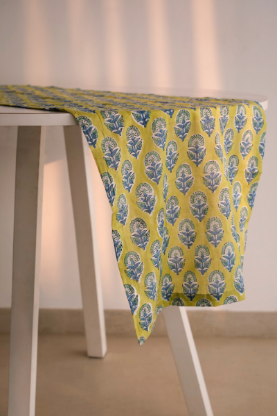  Block Print Table Runner - Lime Sprigs